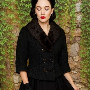 VINTAGE STYLED BY WINTER Classic Curly Lamb and Mink Jacket with 3/4 Sleeves, M
